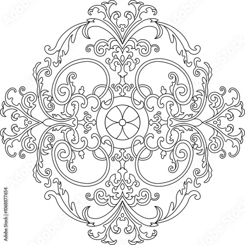 Sketch vector illustration silhouette design drawing decorative ornament classical vintage ethnic mandala rosette