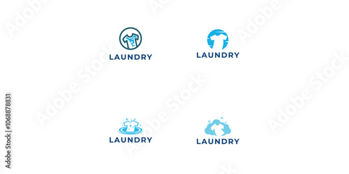 Set of Laundry logo design. Simple laundry illustration logo with t-shirt and hanger symbol.