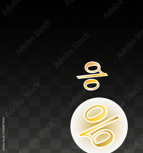 Luxury Vector Gold Percentage Sign Confetti on Transparent. Percent Sale Background. Business, Economics Print. Discount Illustration. Promotion Poster. Black Friday Banner. Special offer Template.