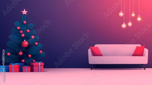 A Warm and Inviting Christmas Scene With a Splendid Tree, Gifts, and Charming Ambient Lighting. Cozy Christmas Concept