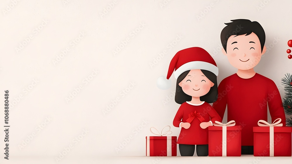 Joyous Family Embracing the Spirit of Christmas with Gifts and Smiles on a Cozy Morning Together. Cozy Christmas Concept