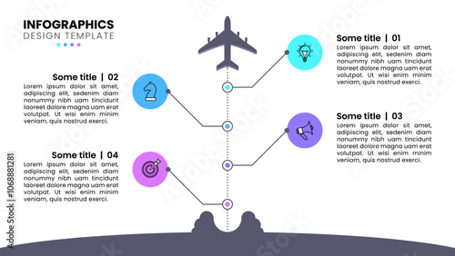 Infographic template. Plane with line and 4 steps