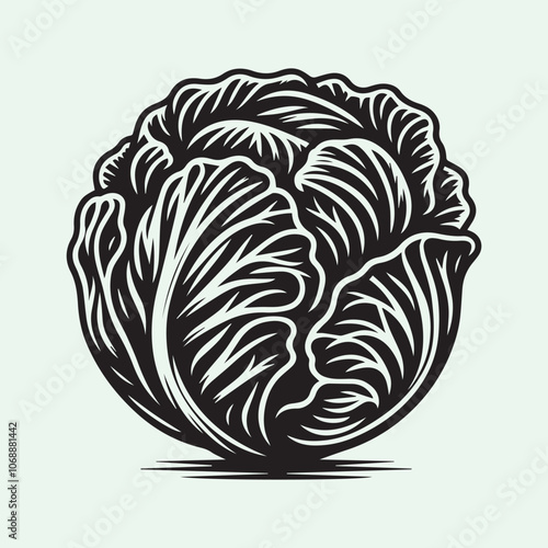 Cabbage logo vector, Cabbage silhouette vector icon black and white