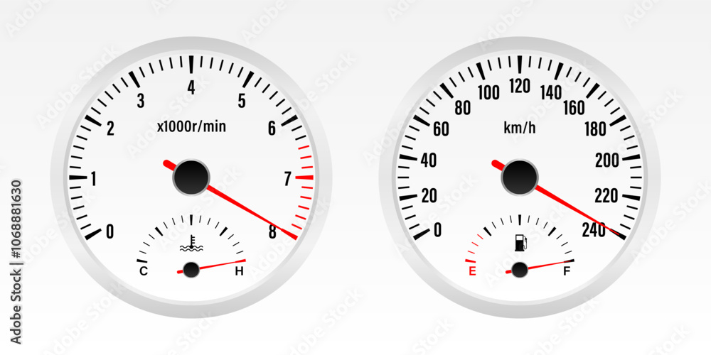 Naklejka premium Car Dashboard. Car Panel Display. Car Speedometer Dashboard. Tachometer or Odometer Display. High Speed Concept. Vector Illustration.