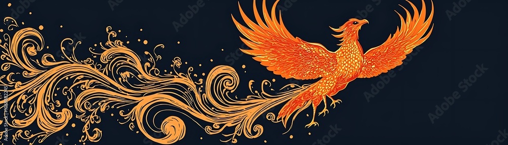 Fototapeta premium Rising Phoenix on Dark Blue Background