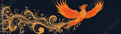 Wallpaper Mural Rising Phoenix on Dark Blue Background Torontodigital.ca