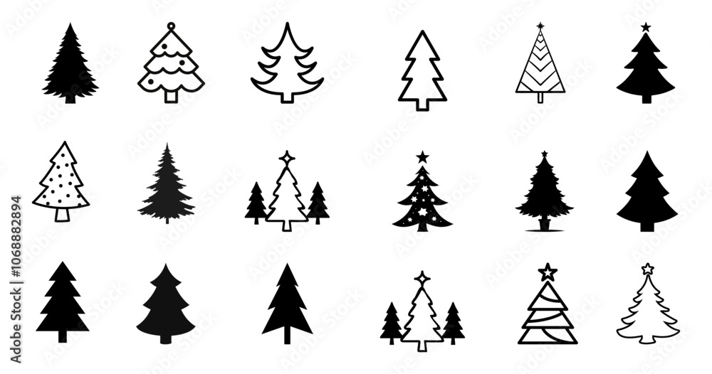 Obraz premium christmas trees icons vector stylized simple symbols. Christmas icon set