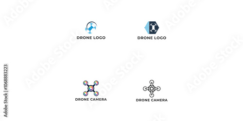 Set Drone Helicopter Camera Lens Photography logo. Drone with Camera Shutter or aperture logo.