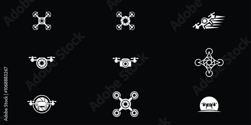 Set Drone Helicopter Camera Lens Photography logo. Drone with Camera Shutter or aperture logo.