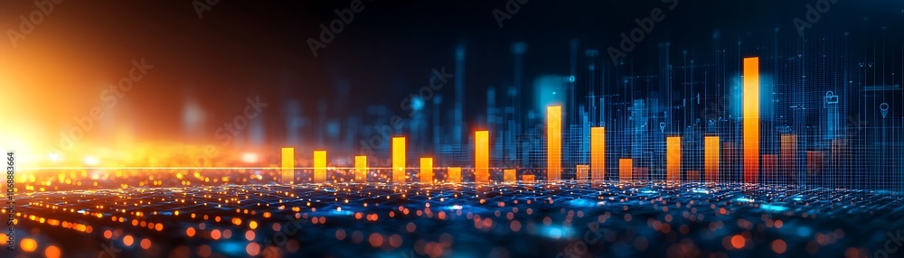 Bright Rising Bar Graph with Illuminating Light Effects Bright Rising Bar Graph with Illuminating Light Effects