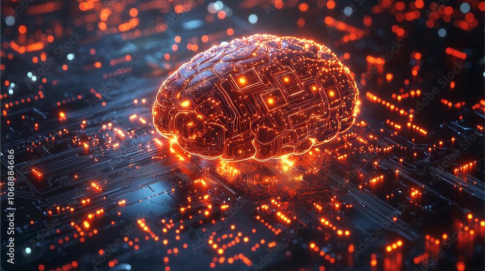 A digital brain made up of glowing circuits and data streams, representing artificial intelligence A digital brain made up of glowing circuits and data streams, representing artificial intelligence