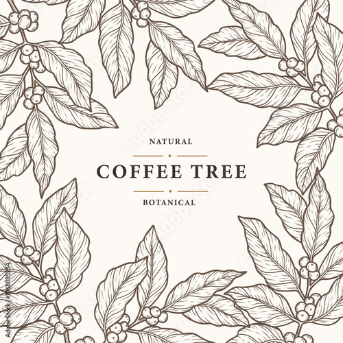 Hand drawn coffee tree branch frame