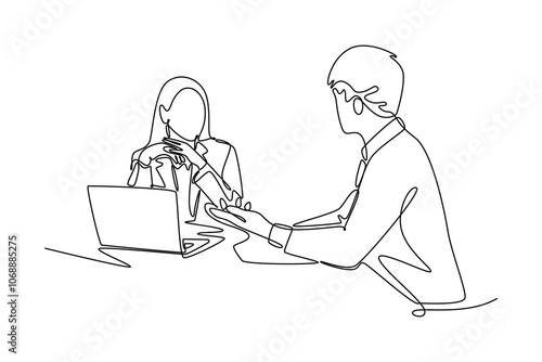 Human Resources concept. Single line draw design vector graphic illustration.