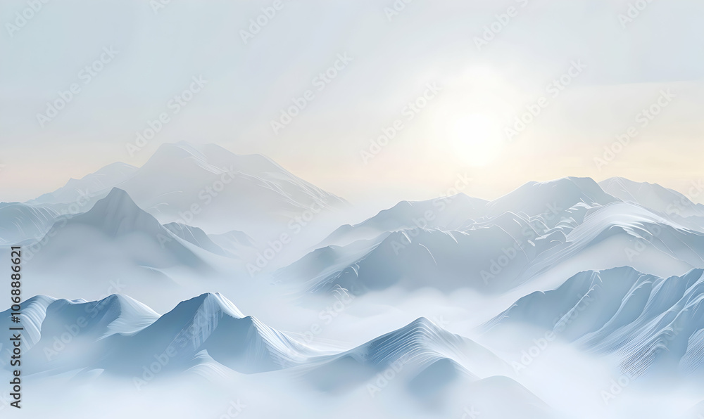 Fototapeta premium Peaceful Winter Landscape with Snowy Mountains and Clear Skies 