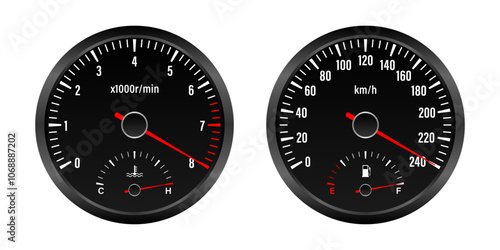 Car Dashboard. Car Panel Display. Car Speedometer Dashboard. Tachometer or Odometer Display. High Speed Concept. Vector Illustration.