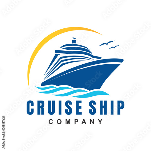 Cruise ship logo design vector illustration with bird