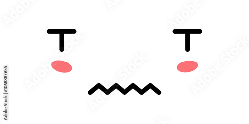Cute Disgruntled Kawaii Face Icon. Kawaii color cute face expression emoticon. Japanese kawaii emoji