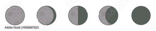 Moon icon set. Moon phase symbol. new moon, waxing crescent, first quarter, waxing gibbous, full moon, waning gibbous, third quarter and waning crescent.