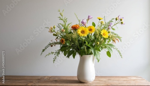 Wallpaper Mural Rustic spring wildflower arrangement in white pitcher vase Torontodigital.ca