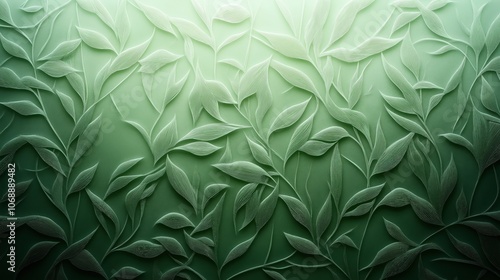 Elegant green leaf pattern on textured surface with light and shadow enhancing the natural botanical design