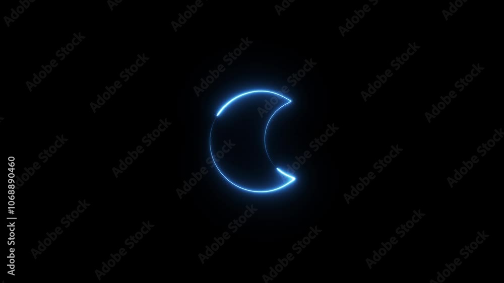 Neon glowing PINK moon icon animation in black background Neon glowing PINK moon icon animation in black background