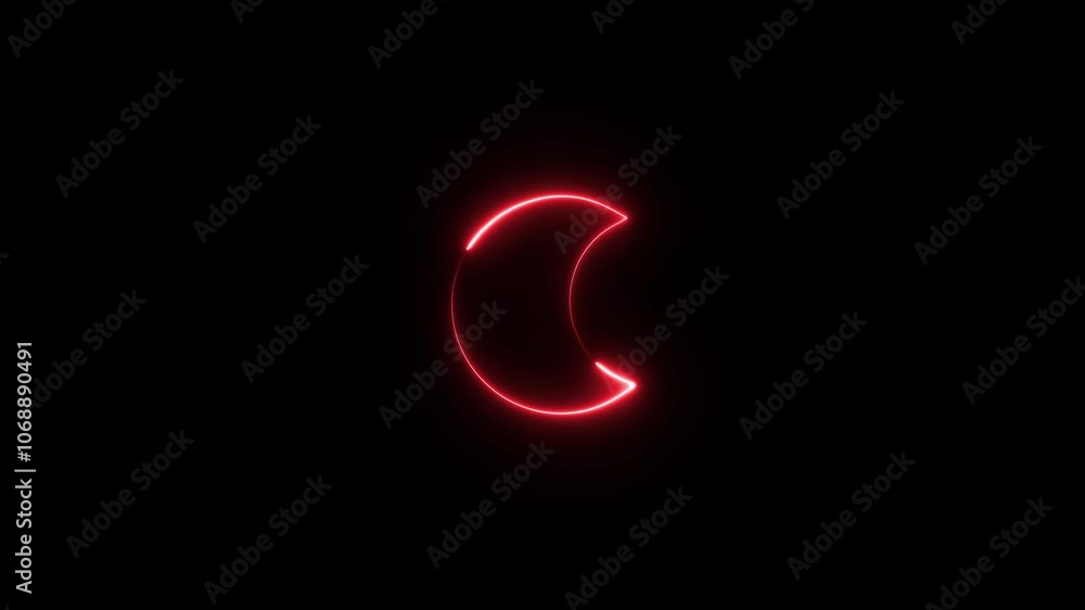 Neon glowing PINK moon icon animation in black background Neon glowing PINK moon icon animation in black background