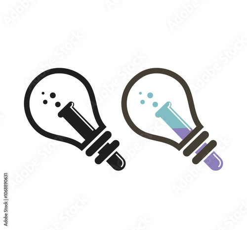 Lab Lightbulb Logo Lamp Science Vector Idea, Creative Symbol of a Beaker and Bulb Design Icon