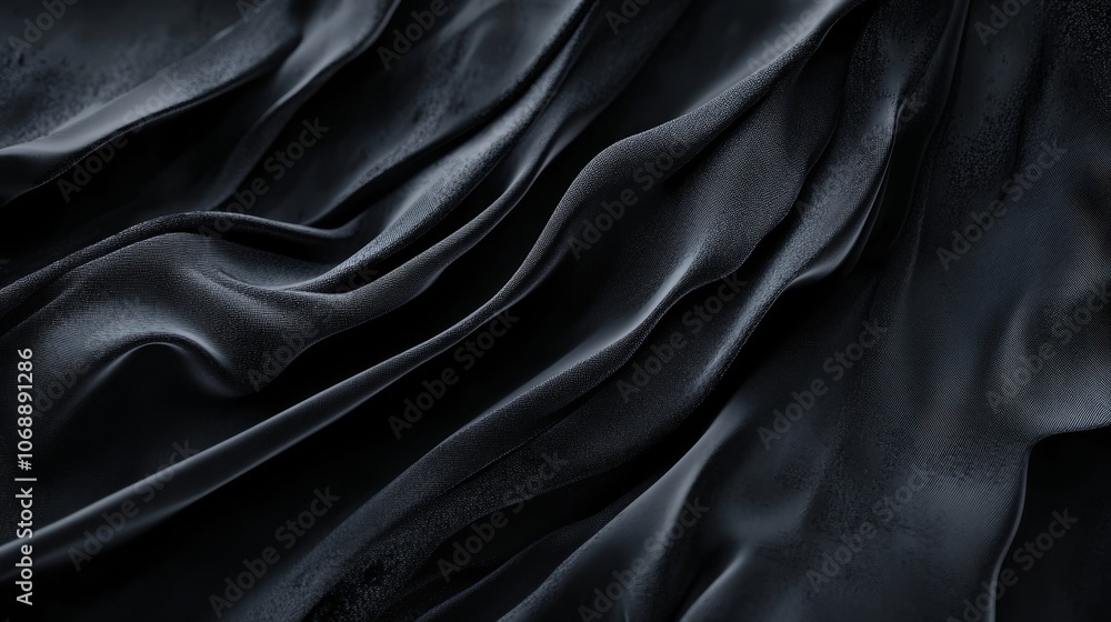 Abstract black silky fabric texture with waves and folds. Smooth, soft, and luxurious background. Abstract black silky fabric texture with waves and folds. Smooth, soft, and luxurious background.