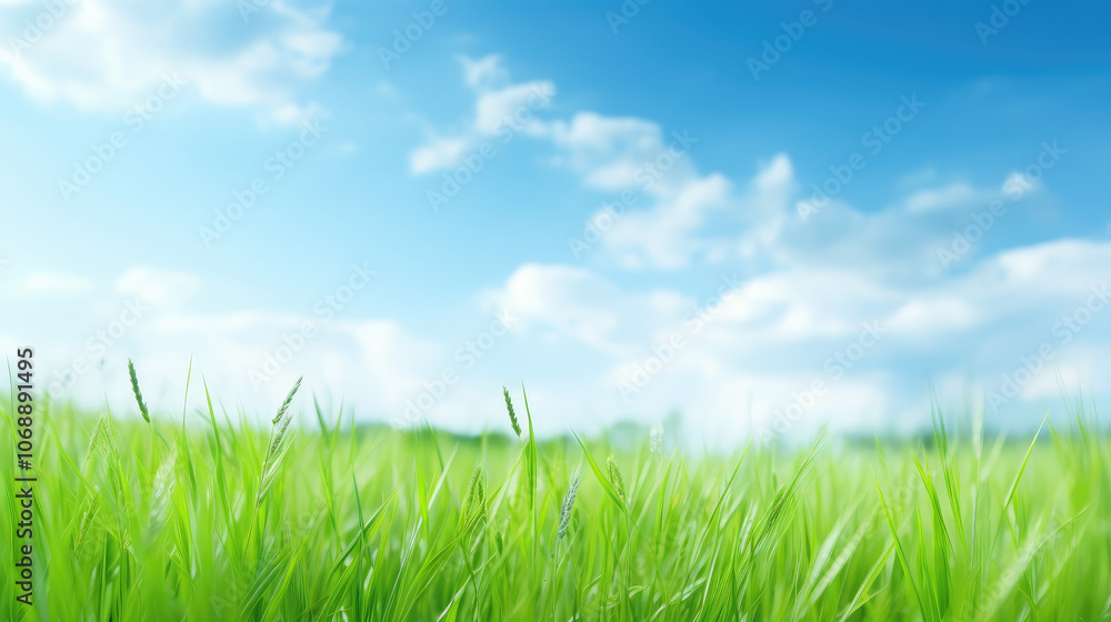 Vibrant Green Grass Under Clear Blue Sky Vibrant Green Grass Under Clear Blue Sky