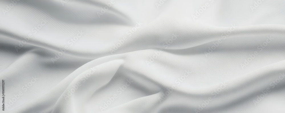 Obraz premium Flowing white fabric with soft folds, showcasing a minimalist style and delicate texture, ideal for highlighting fabric quality.