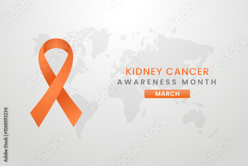Kidney cancer awareness illustration on white background with orange ribbon.