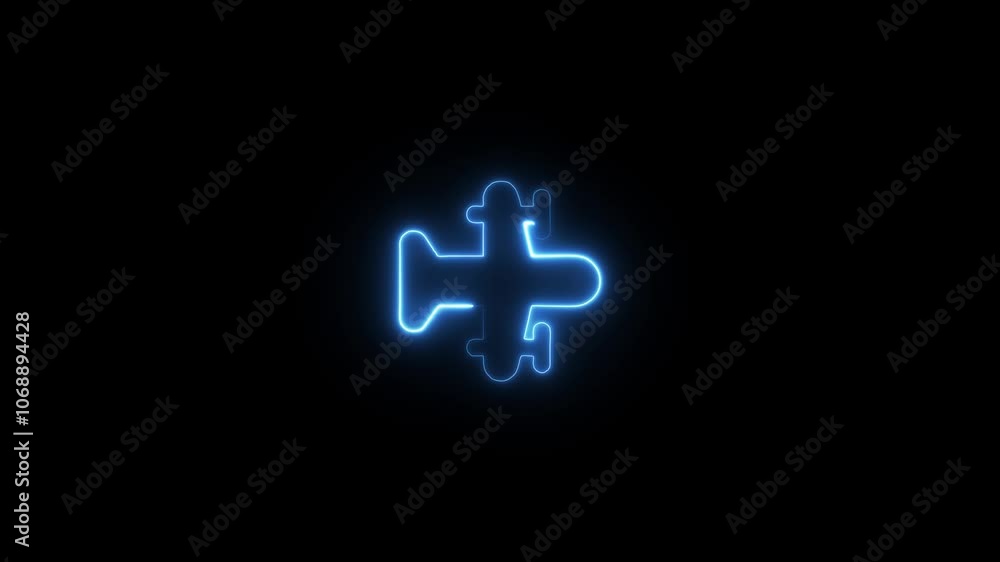 Plane Departure neon sign appear in center and disappear after some time. Animated blue neon icon on black background. Looped animation. Plane Departure neon sign appear in center and disappear after some time. Animated blue neon icon on black background. Looped animation.