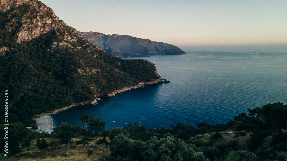 Fototapeta premium Kabak Bay Drone Photo, Aegean Sea Fethiye, Mugla Turkey