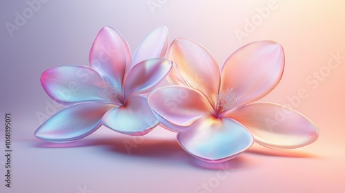 Abstract Floral Design Featuring Three Elegant Petals in Pastel Colors Against a Soft Gradient Background