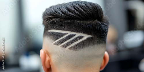 Close-up of a freshly trimmed fade haircut in a modern barber setting. 4k high quality image