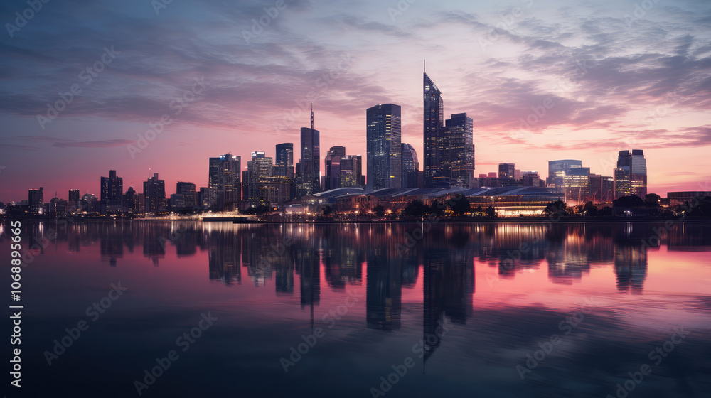 Fototapeta premium Stunning Cityscape at Sunset Reflection
