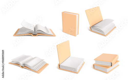 Set of 3d realistic books isolated on white background. 3D book icons. Vector illustration