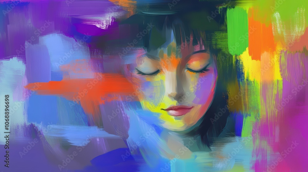 Abstract Singer Immersed in Music with Closed Eyes