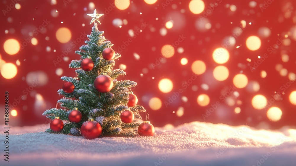 Tiny Christmas Tree with Red Ornaments Tiny Christmas Tree with Red Ornaments