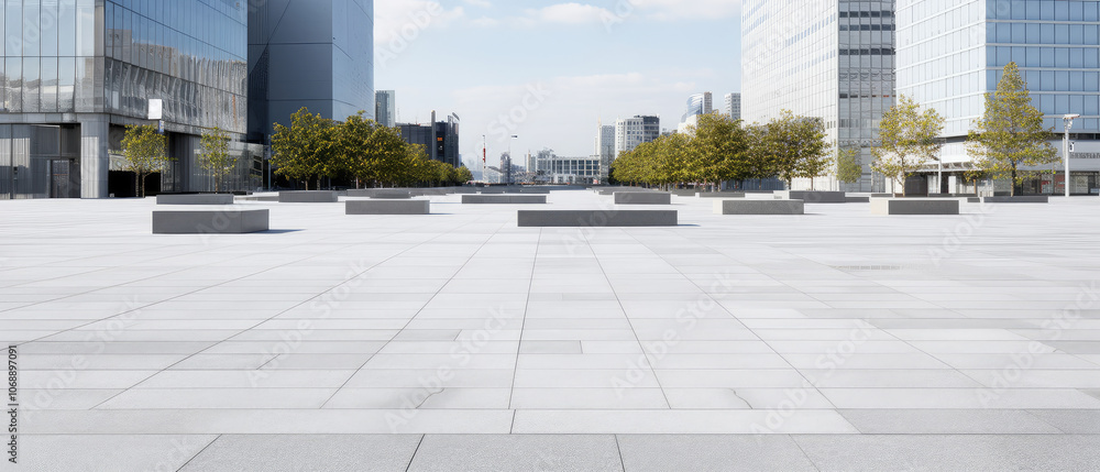 Modern Urban Plaza with Skyscrapers Modern Urban Plaza with Skyscrapers