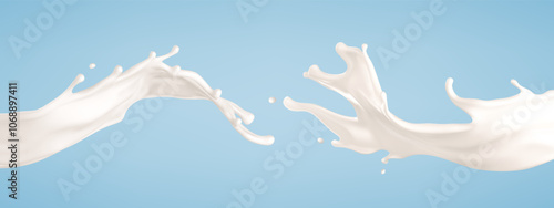 Milk splashes. Natural dairy product, yogurt or cream splash with flying drops. Realistic Vector illustration