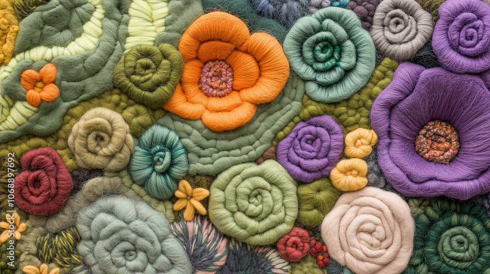 Needle-Felted Style 3D Succulent Garden in Shades of Green and Purple Needle-Felted Style 3D Succulent Garden in Shades of Green and Purple