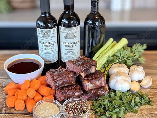 Rustic Kitchen Ingredients for Boneless Beef Short Ribs Recipe photo