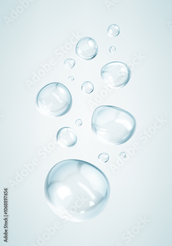 Realistic cosmetic serum drops. Liquid drops, serum, gel, vitamin or collagen. Skincare transparent bubbles.  Beauty product. Realistic vector