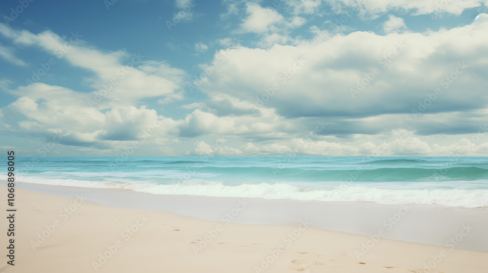 Tranquil Beach with Ocean Waves and Clouds Tranquil Beach with Ocean Waves and Clouds