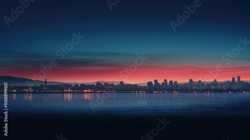 Twilight City Skyline Reflection