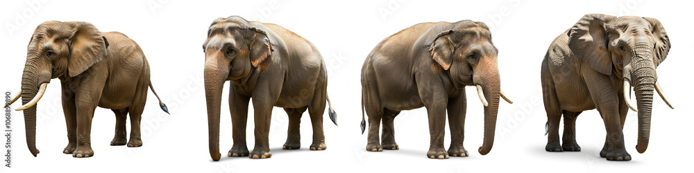 Elephant Wild Life Animal Set, Isolated on A White Background Elephant Wild Life Animal Set, Isolated on A White Background