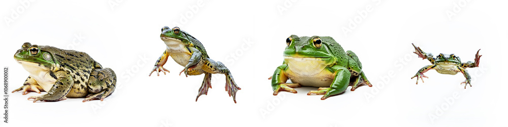 Jumping Frog Wild Life Animal Set, Isolated on A White Background Jumping Frog Wild Life Animal Set, Isolated on A White Background