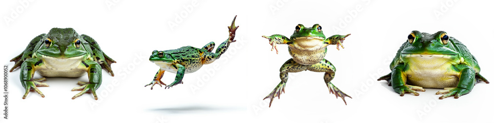 Jumping Frog Wild Life Animal Set, Isolated on A White Background Jumping Frog Wild Life Animal Set, Isolated on A White Background