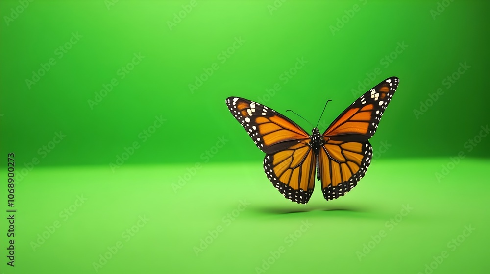 Obraz premium Portrait of a butterfly on a green background in studio. Butterfly with green screen, chroma screen background image. Butterfly Studio photo, image. Concept for animal, zoology and for adverb. banner
